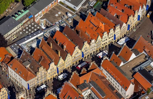 Aerial view, old town, Prinzipalmarkt, gabled houses, Münster, Münsterland, North Rhine-Westphalia,