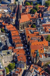 Aerial view, old town, Prinzipalmarkt, catholic St. Lamberti church, Münster, Münsterland, North