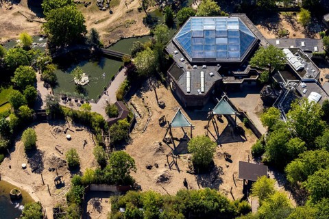 Aerial view, all-weather zoo Münster, elephant house, Münster, Münsterland, North Rhine-Westphalia,