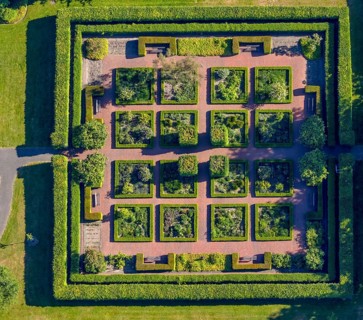 Aerial view, herb garden in the motherhouse garden at St. Franziskus-Hospital, Herz-Jesu, Münster,
