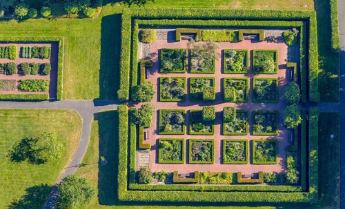 Aerial view, herb garden in the motherhouse garden at St. Franziskus-Hospital, Herz-Jesu, Münster,