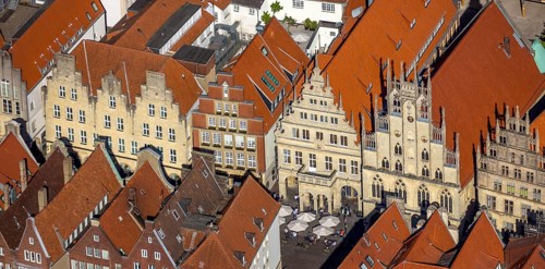 Aerial view, Prinzipalmarkt, historic town hall, overwater, Münster, Münsterland, North