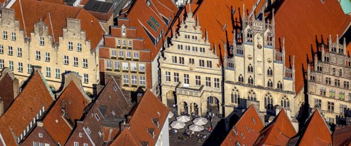 Aerial view, Prinzipalmarkt, historic town hall, overwater, Münster, Münsterland, North