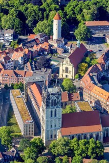 Aerial view, Protestant University Church, Buddenturm, Catholic Liebfrauen-Überwasserkirche,