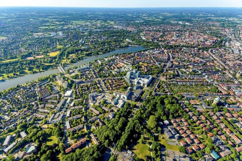Aerial view, old town, Promenadenring, LVM Versicherung Zentrale, Westdeutsche Lotterie GmbH,