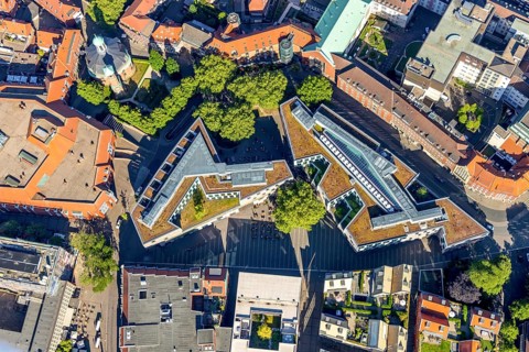 Aerial view, cath. Clemenskirche, Stubengasse shopping centre, Münster, Münsterland, North
