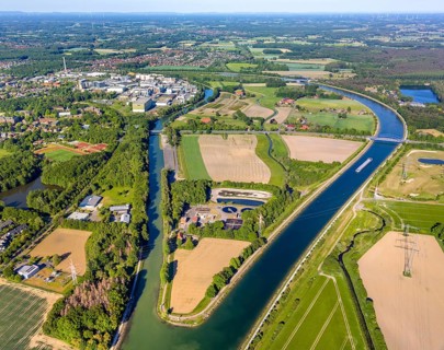 Aerial view, Canal Island Hiltrup, BASF Coatings plant site, Dortmund-Ems Canal, Dortmund-Ems Canal