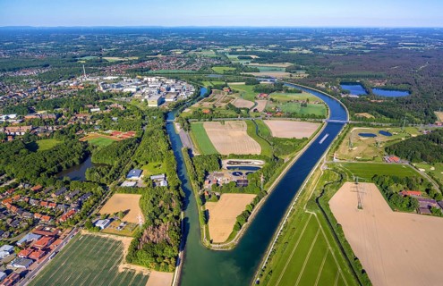Aerial view, Canal Island Hiltrup, BASF Coatings plant site, Dortmund-Ems Canal, Dortmund-Ems Canal