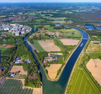 Aerial view, Canal Island Hiltrup, BASF Coatings plant site, Dortmund-Ems Canal, Dortmund-Ems Canal