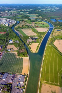 Aerial view, Canal Island Hiltrup, BASF Coatings plant site, Dortmund-Ems Canal, Dortmund-Ems Canal