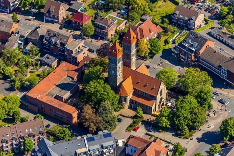 Aerial view, St. Clemens Catholic Church, St. Clemens Parish Centre, Münster, Münsterland, North