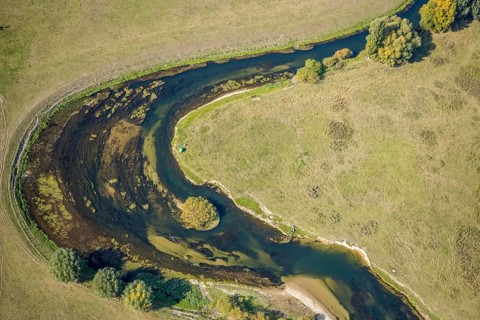 Aerial view, river Lippe, Lippe meadows, nature reserve, Lippborg, Lippetal, district Soest, North