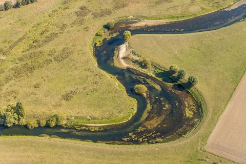 Aerial view, river Lippe, Lippe meadows, nature reserve, Lippborg, Lippetal, district Soest, North