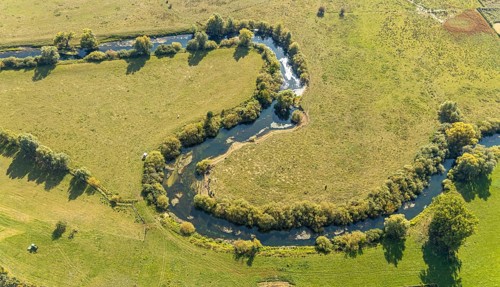 Aerial view, river Lippe, Lippe floodplains, nature reserve, Lippborg, Lippetal, district Soest,