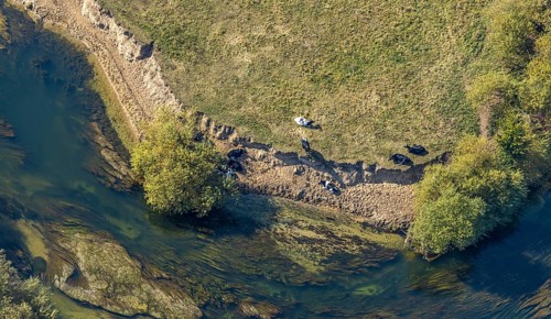 Aerial view, river Lippe, Lippe floodplains, nature reserve, Lippborg, Lippetal, district Soest,