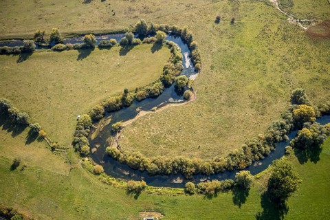 Aerial view, river Lippe, Lippe floodplains, nature reserve, Lippborg, Lippetal, district Soest,