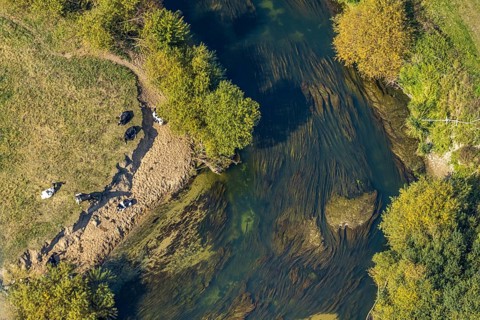 Aerial view, river Lippe, Lippe floodplains, nature reserve, Lippborg, Lippetal, district Soest,