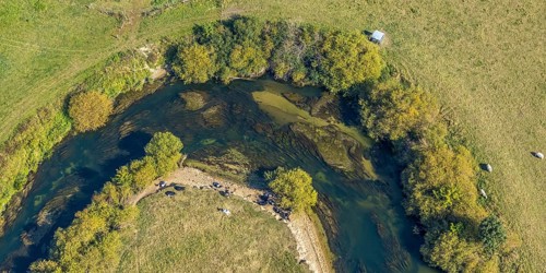 Aerial view, river Lippe, Lippe floodplains, nature reserve, Lippborg, Lippetal, district Soest,