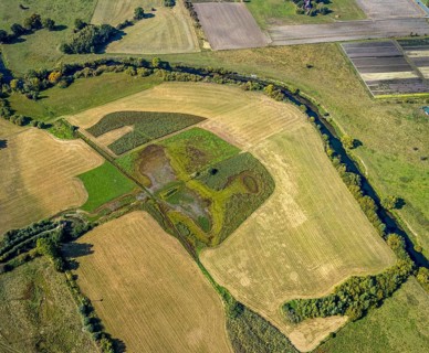 Aerial view, observation hut Disselmersch in the Lippe floodplains, river Lippe, Büninghausener