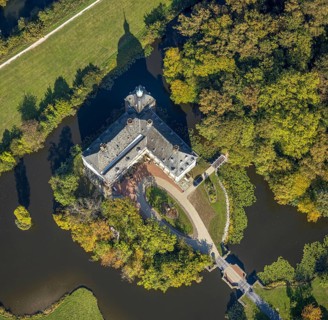 Aerial view, moated castle Hovestadt, baroque garden, Hovestadt, Lippetal, Soest district, North