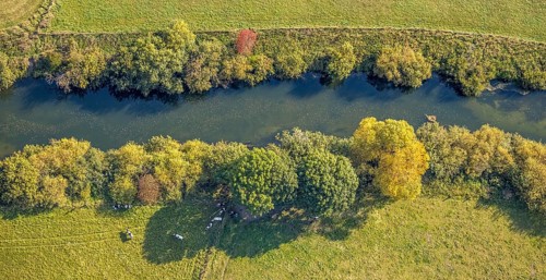 Aerial view, Lippe floodplains, river Lippe, Herzfeld, Lippetal, district Soest, North