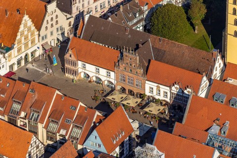 Aerial view, old town, town hall, market place, Lemgo, East Westphalia-Lippe, OWL, North