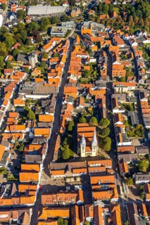 Aerial view, Old Town, Evang.Luth. church St. Nicolai, market place, town hall, Lemgo, East