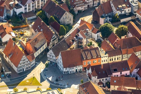 Aerial view, old town, Ostertor, Kanzlerbrunnen, Lemgo, Ostwestfalen-Lippe, OWL, North