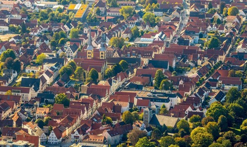 Aerial view, Old Town, Evang.Luth. church St. Nicolai, Lemgo, Ostwestfalen-Lippe, OWL, North