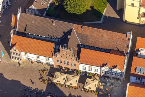 Aerial view, old town, town hall, market place, Lemgo, East Westphalia-Lippe, OWL, North
