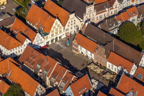 Aerial view, old town, town hall, market place, Lemgo, East Westphalia-Lippe, OWL, North