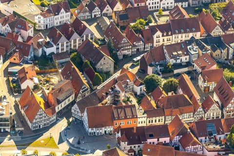 Aerial view, old town, Ostertor, Lemgo, Ostwestfalen-Lippe, OWL, North Rhine-Westphalia, Germany,