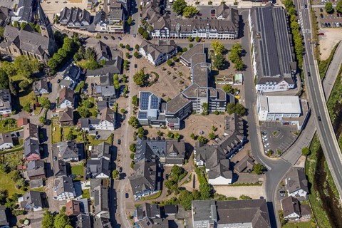 Aerial view, town hall Lennestadt, HIT Handelsgruppe GmbH, Thomas-Morus-Platz, Altenhundem,