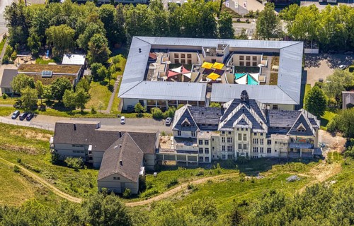 Aerial view, Caritas retirement home and nursing home St. Franziskus-Haus, Lennestadt, Sauerland,