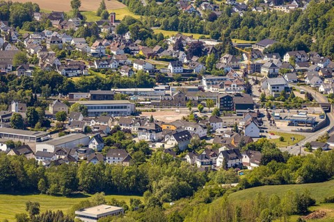 Aerial photo, Lennestadt-Grevenbrück railway station, Lennestadt district court, Lennestadt,
