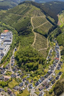 Aerial view, commercial area and residential area Altenhundem, Lennestadt, Sauerland, North