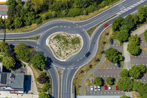 Aerial view, Lucas'scher Bogen, roundabout, Altenhundem, Lennestadt, Sauerland, North