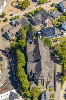 Aerial view, Catholic parish church of St. Agatha, Altenhundem, Lennestadt, Sauerland, North
