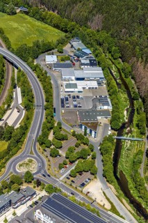 Aerial view, Lucas'scher Bogen, roundabout, industrial estate Wigeystraße, Altenhundem, Lennestadt,