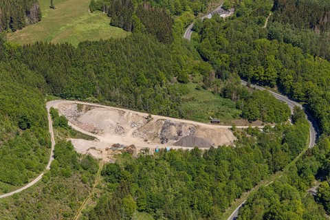 Aerial view, excavations Grubenstraße, Halberbracht, Lennestadt, Sauerland, North Rhine-Westphalia,