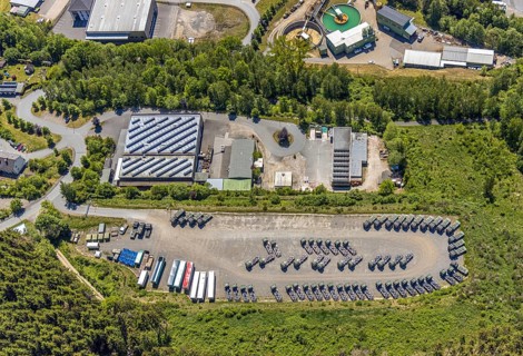 Aerial photo, Eswo-tech GmbH, Pontax warehouse, lorry park, Lennestadt, Sauerland, North