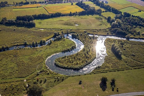 Aerial view, nature reserve Lippe floodplain, river Lippe loop, Liesborn, Wadersloh, district