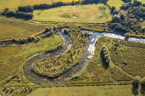 Aerial view, nature reserve Lippe floodplain, river Lippe loop, Liesborn, Wadersloh, district