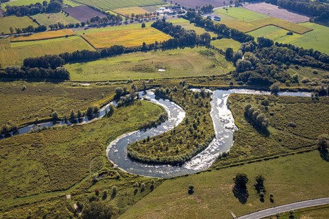 Aerial view, nature reserve Lippe floodplain, river Lippe loop, Liesborn, Wadersloh, district