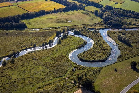 Aerial view, nature reserve Lippe floodplain, river Lippe loop, Liesborn, Wadersloh, district