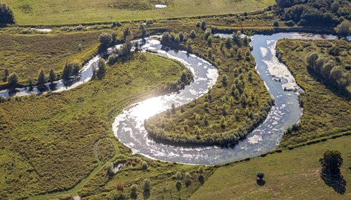 Aerial view, nature reserve Lippe floodplain, river Lippe loop, Liesborn, Wadersloh, district