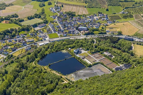 Aerial view, waterworks Maumke, company building Innofactory GmbH, Maumker Straße, Lennestadt,