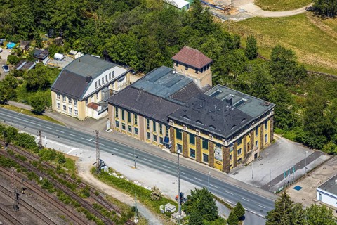 Aerial view, ELKupa Elektrohandel, Meggener Straße, Meggen, Lennestadt, Sauerland, North