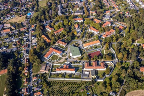 Aerial view, LWL Centre for Forensic Psychiatry Lippstadt, Eickelborn, Lippstadt, Soest district,