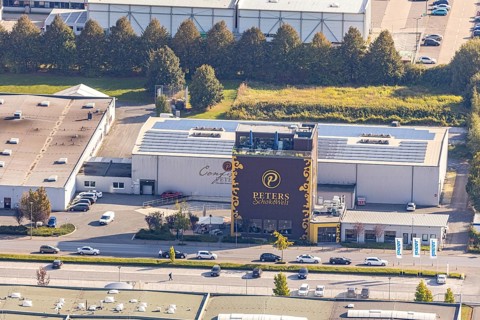 Aerial view, Peters SchokoWelt, chocolate factory, Lippstadt, district of Soest, North